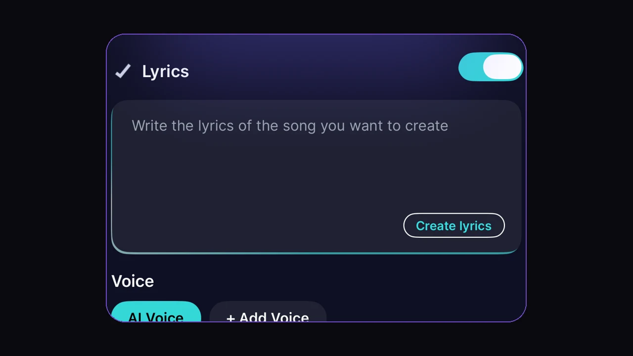 Echo's Create Music form with lyrics and voice options